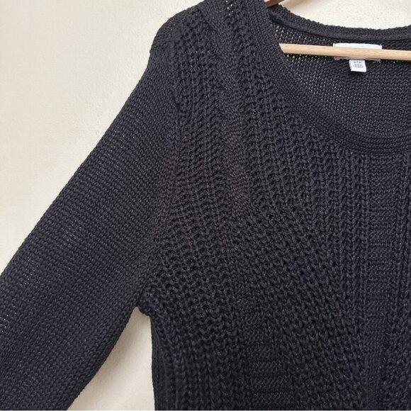 Calvin Klein Womens Medium Cable Open Knit  Shirt Hem Sweater In Black Color - Picture 4 of 11